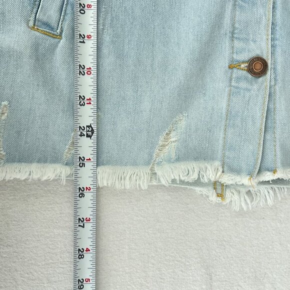 Thread & Supply Light Wash Denim Trucker Jacket Distressed Frayed Hem Womens S - Picture 9 of 11
